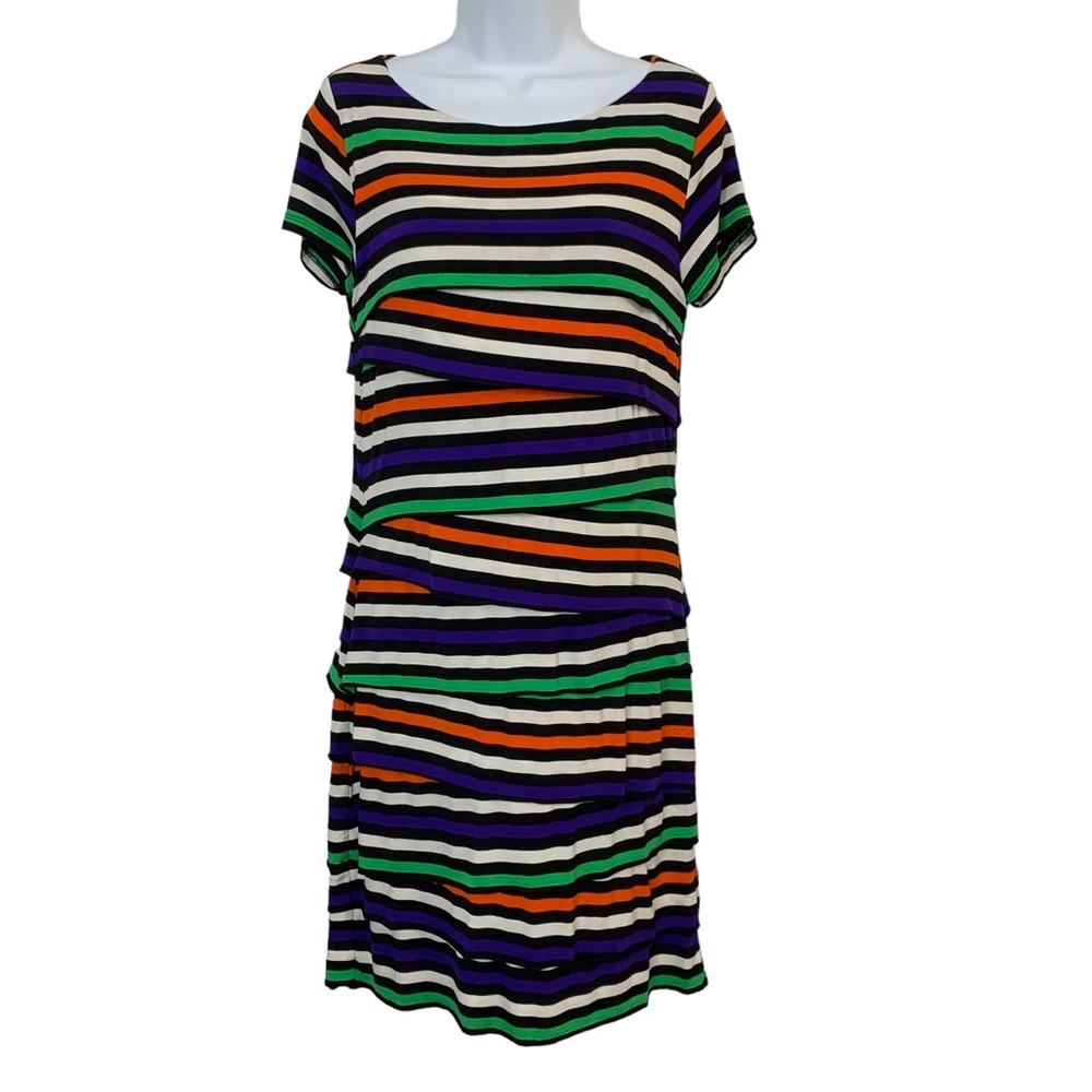 VINCE CAMUTO Striped Layered Multi Colored Midi Dress Sz M